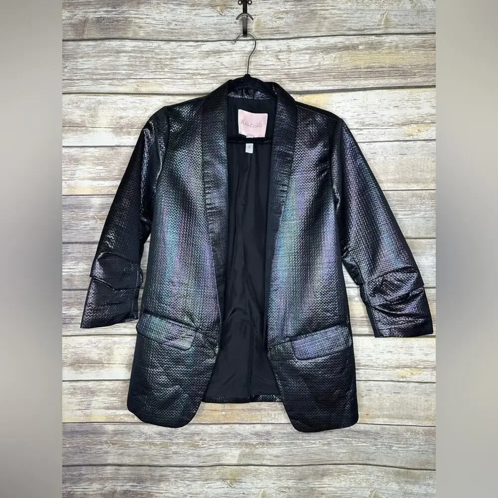 Anthropologie XS Hutch Iridescent Blazer Jacket oil slick black